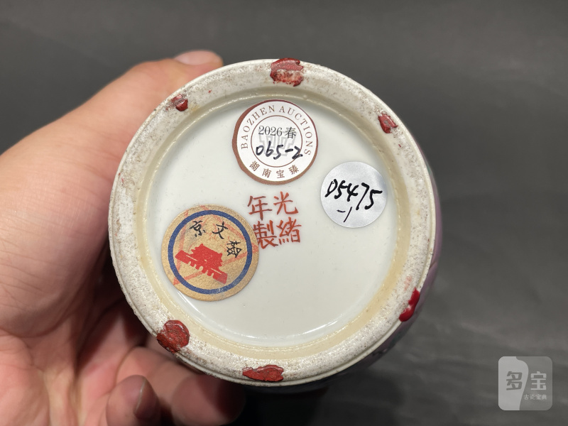 清光绪 宫粉地粉彩花鸟纹象耳尊一对 - 图19